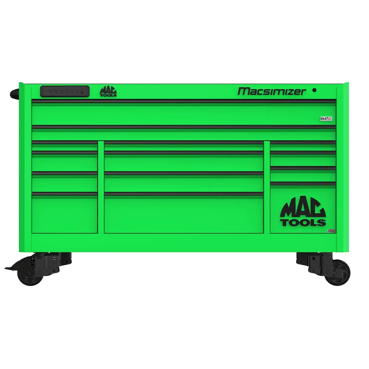 Macsimizer® Series 14-Drawer Workstation With Powertech™ Drawer - Lime Green 1