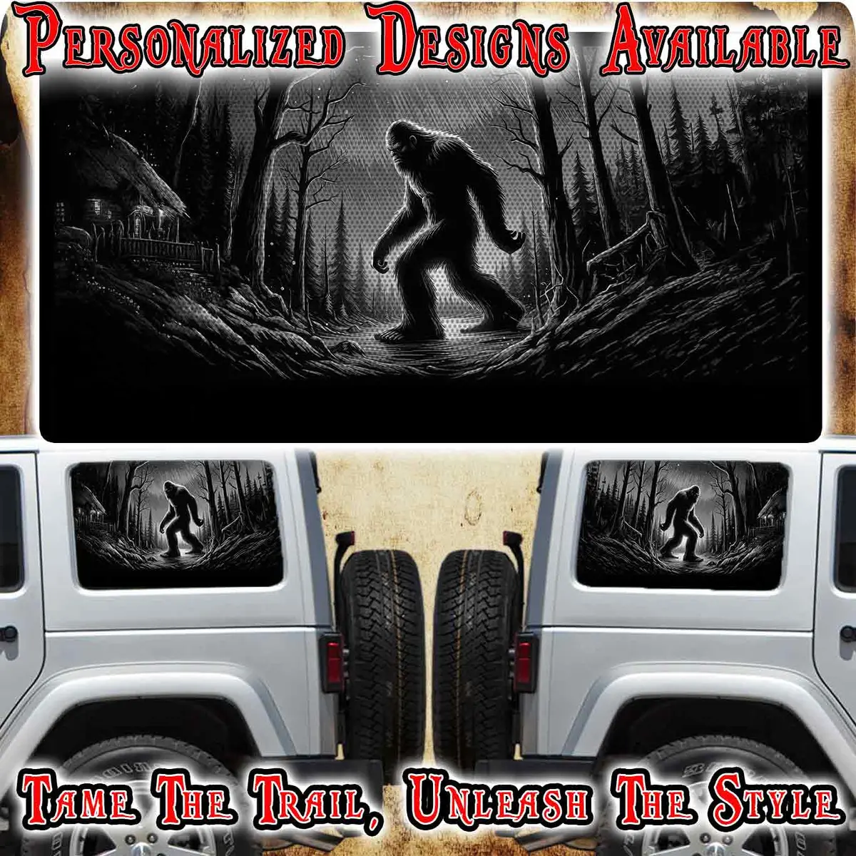 Bigfoot Cabin Rear Quarter Window See Through Graphic. 1