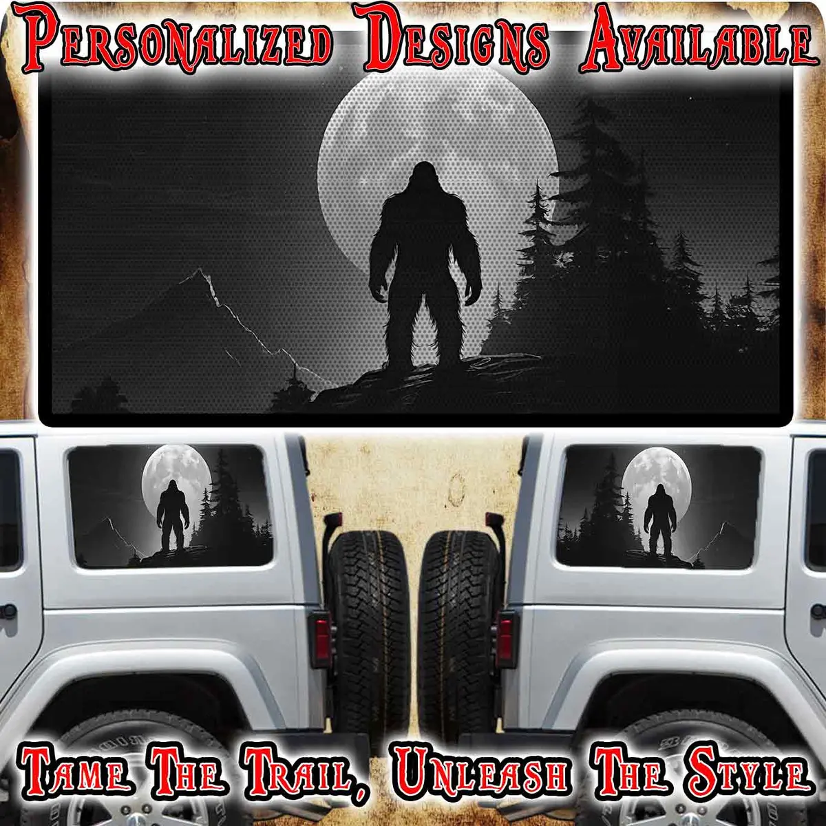 Bigfoot Rear Quarter Window See Through Graphic. 1