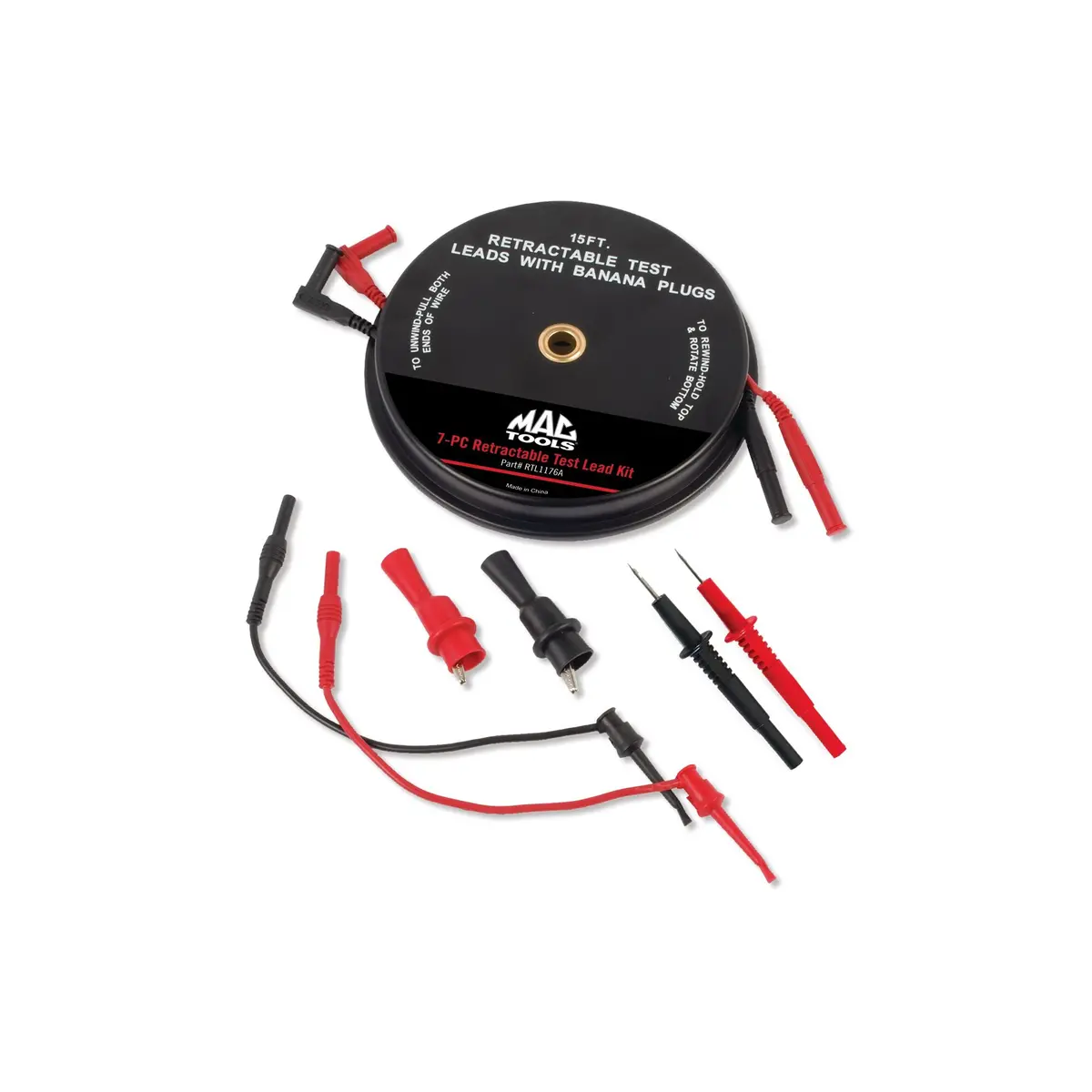 8-Pc. Retractable Test Lead And Clip Set 15' 1