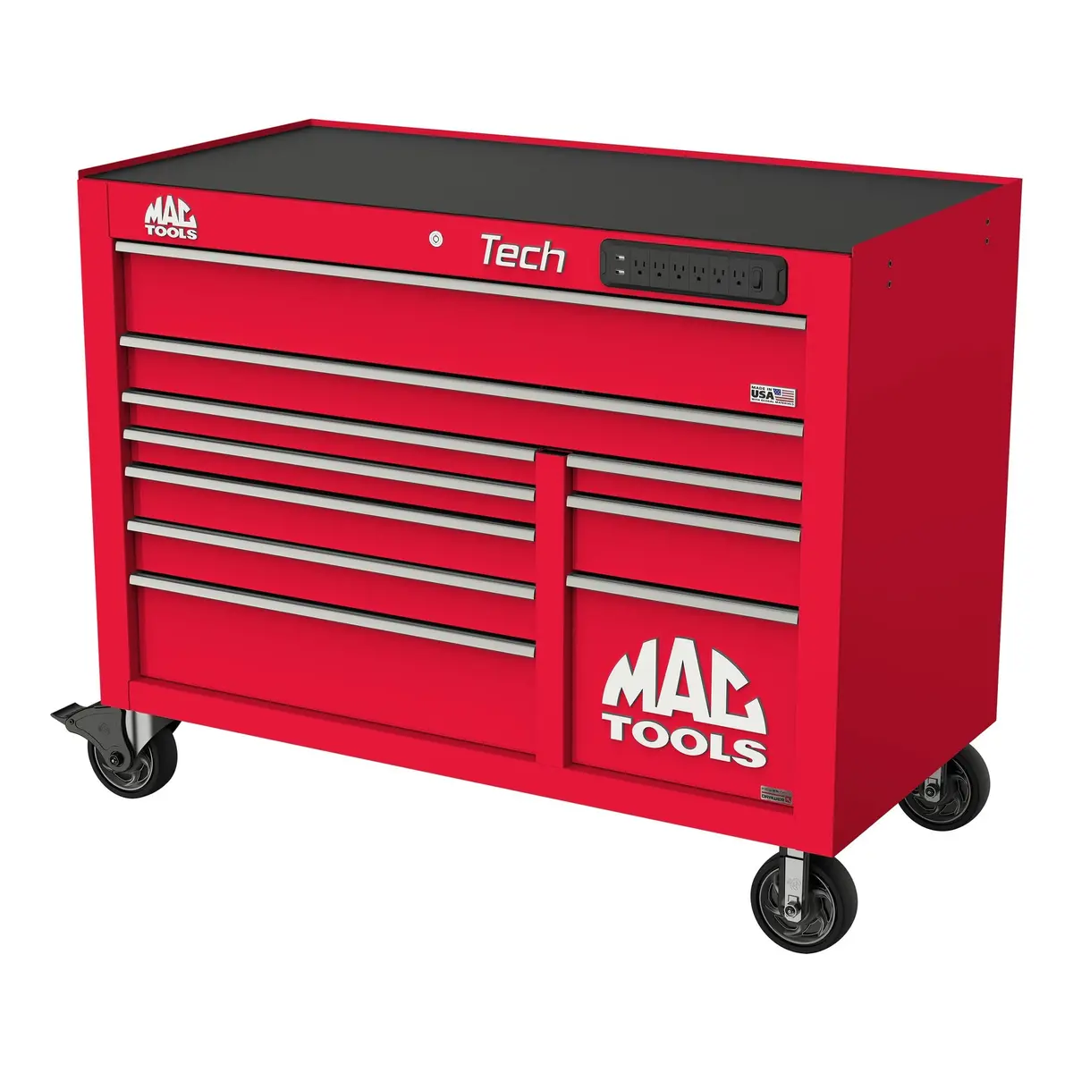 Tech™ Series 10-Drawer Workstation With Powertech™ Drawer - Firebrick Red 1