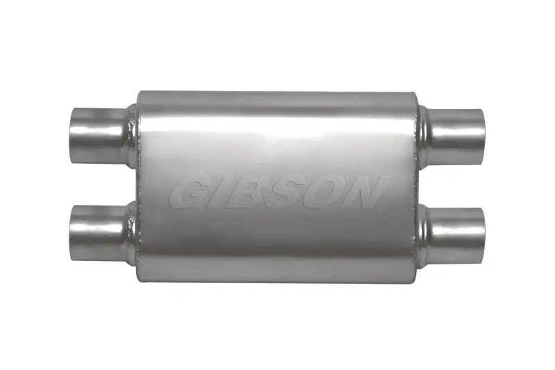 Gibson Superflow Dual-Inlet/Dual-Outlet Stainless Steel Muffler – 4" X 9" X 18", 2.5" Ports 1