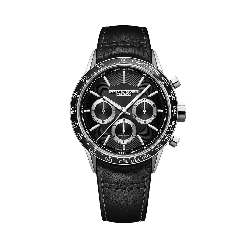 Freelancer Automatic Chronograph Ceramic Bezel 43.5Mm - Black On Leather Strap 1