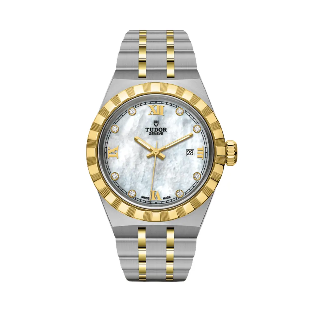 Tudor Royal Yellow Gold Two-Tone 28Mm - White, Mother-Of-Pearl, Diamond-Set On Bracelet 1