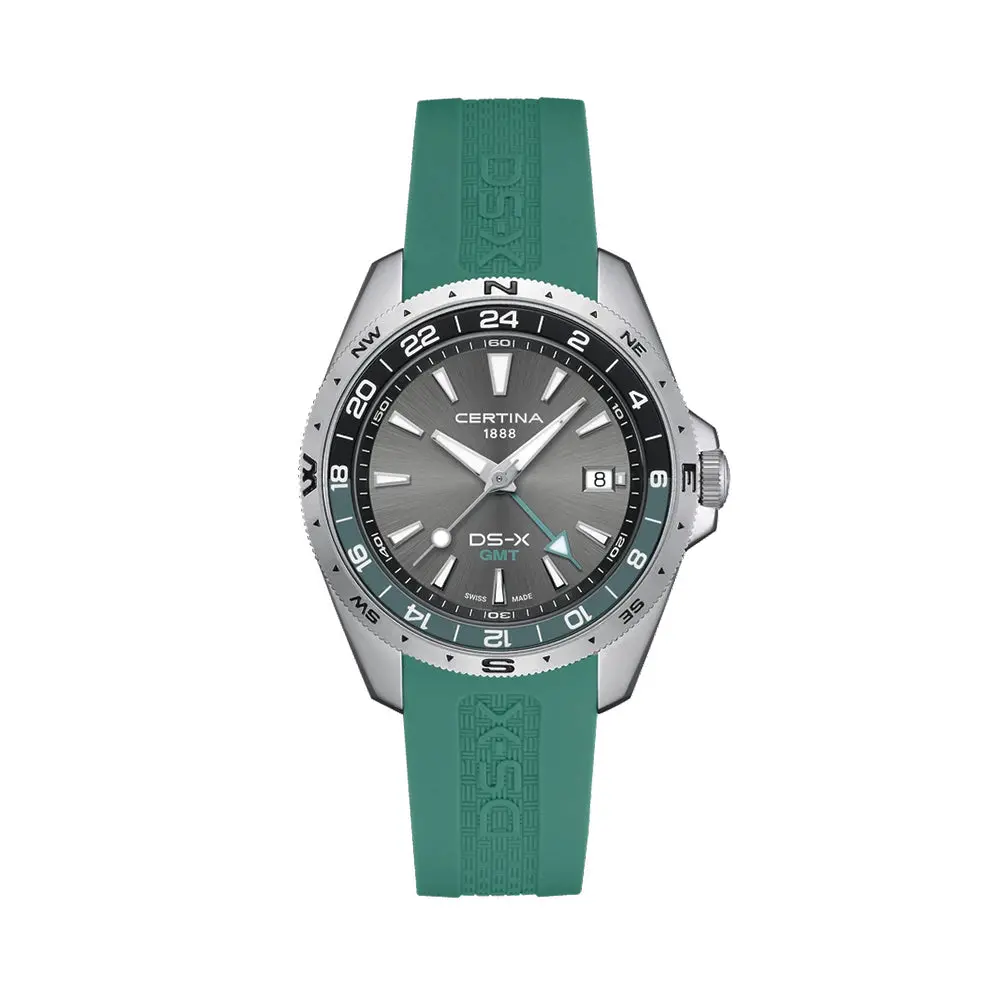 Ds-X “New Ds Concept Extreme Shock Resistance” Gmt Quartz 41Mm - Grey On Green Rubber Strap 1