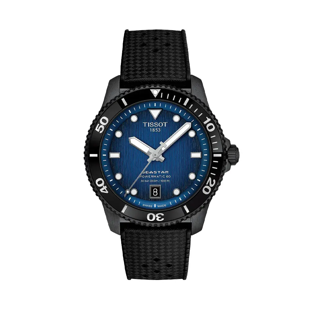 Seastar 1000 Powermatic 80 Black Pvd 40Mm - Blue On Rubber Strap 1