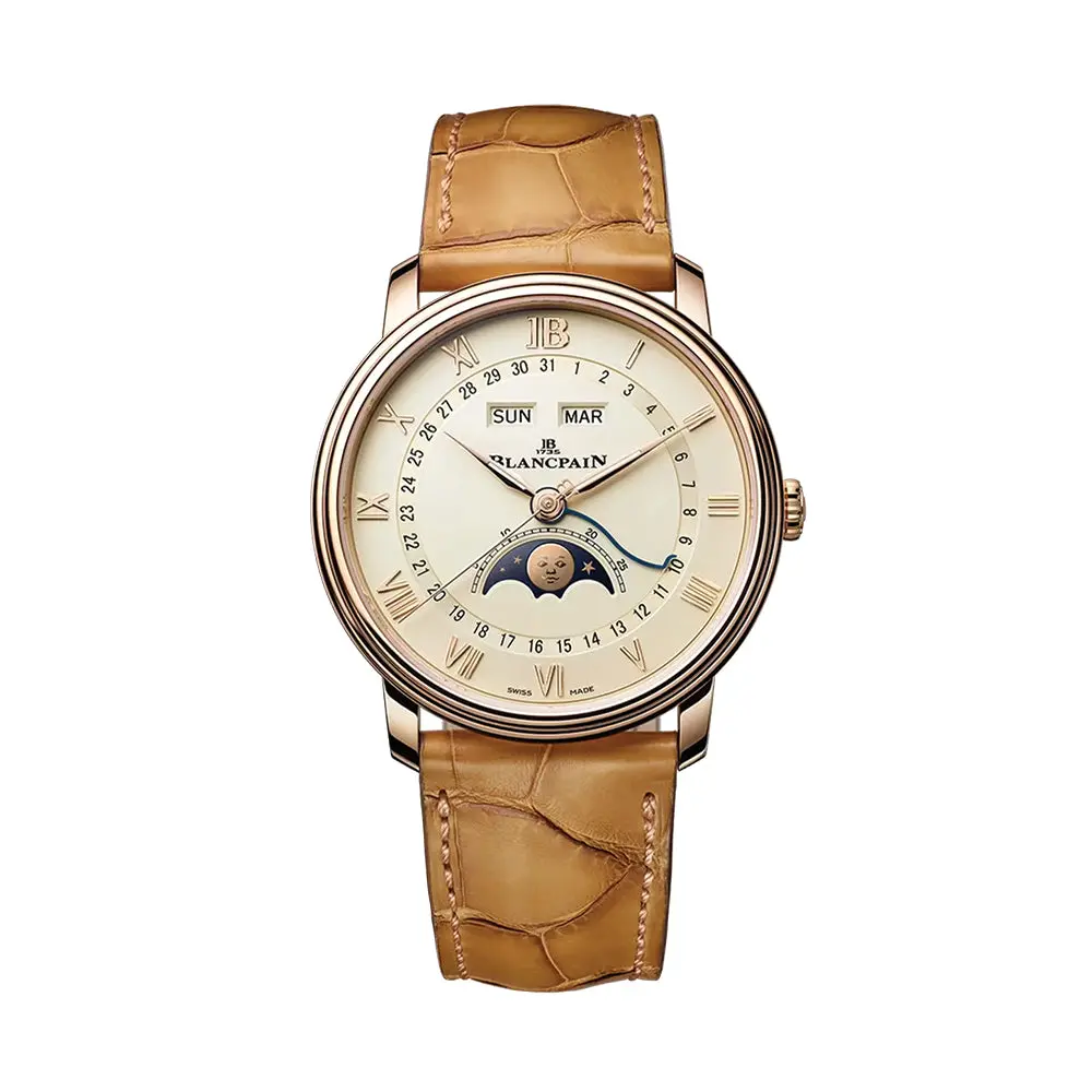 Villeret Moonphase Red Gold 40Mm - Opaline On Leather Strap 1