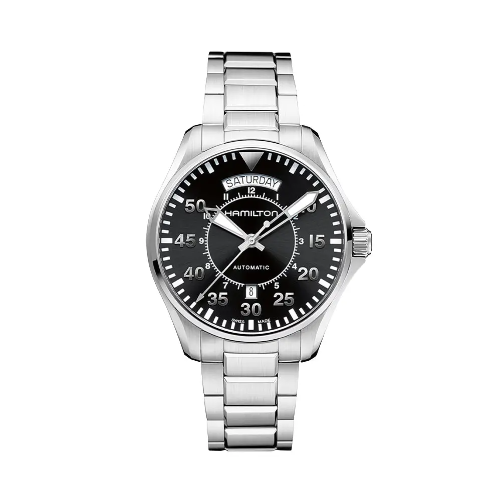 Khaki Aviation Pilot Day Date Auto 42Mm - Black On Bracelet 1