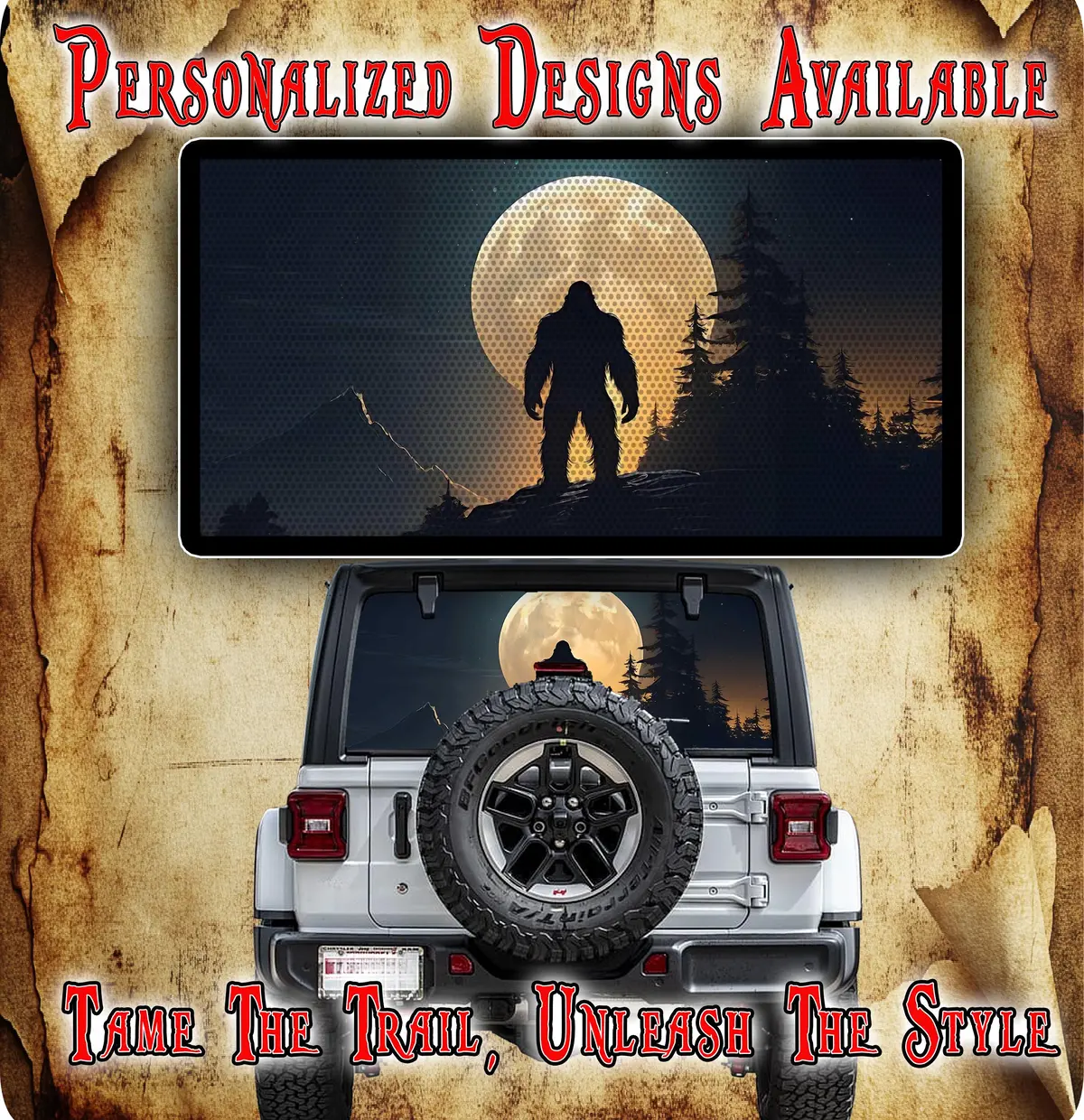 Bigfoot Moon Rear Window See Through Graphic. 1