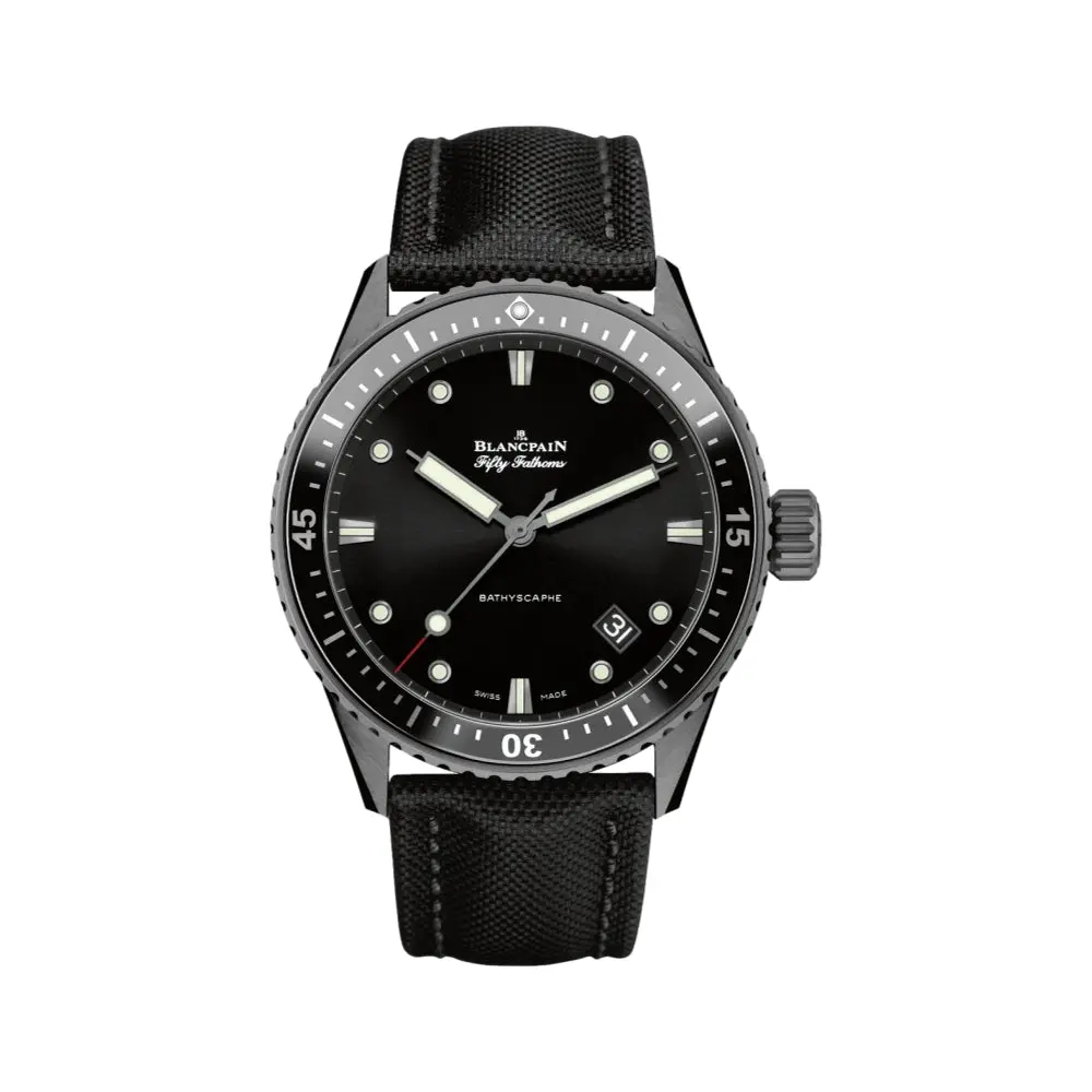 Fifty Fathoms Bathyscaphe Ceramic 43.6Mm - Black On Sail-Canvas Strap 1