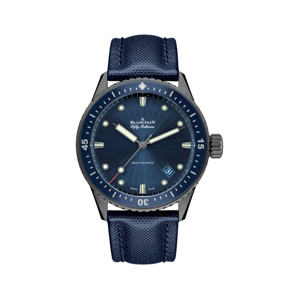 Fifty Fathoms Bathyscaphe Ceramic 43.6Mm - Blue On Sail-Canvas Strap 1