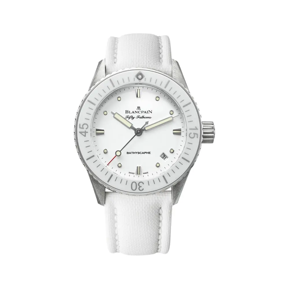 Fifty Fathoms Bathyscaphe Steel 38Mm - White On Sail-Canvas Strap 1