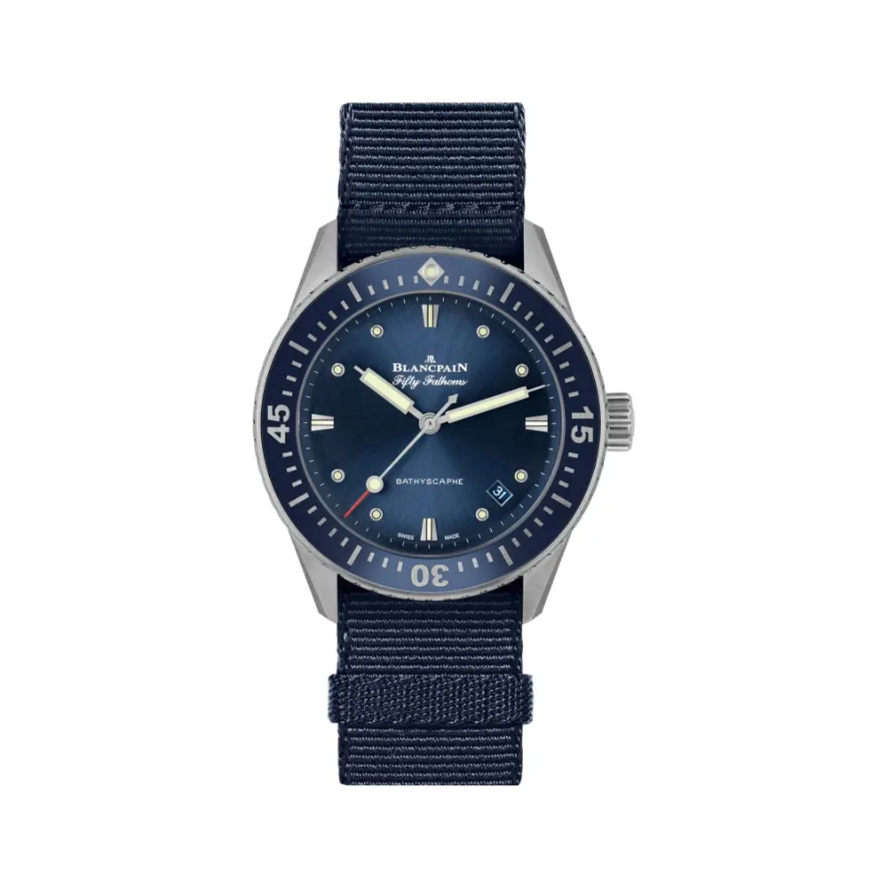 Fifty Fathoms Bathyscaphe Steel 38Mm - Blue On One Piece Nylon Strap 1