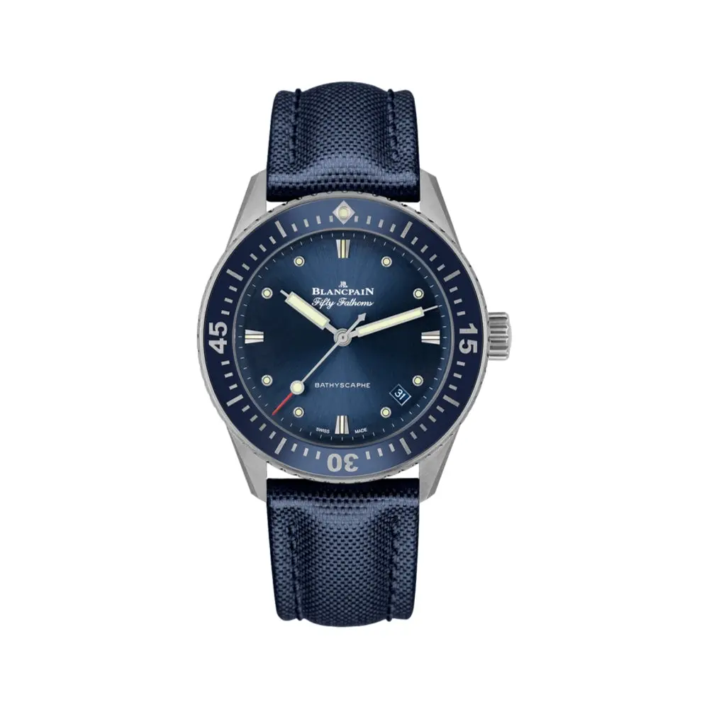 Fifty Fathoms Bathyscaphe Steel 38Mm - Blue Dial On Sail-Canvas Strap 1