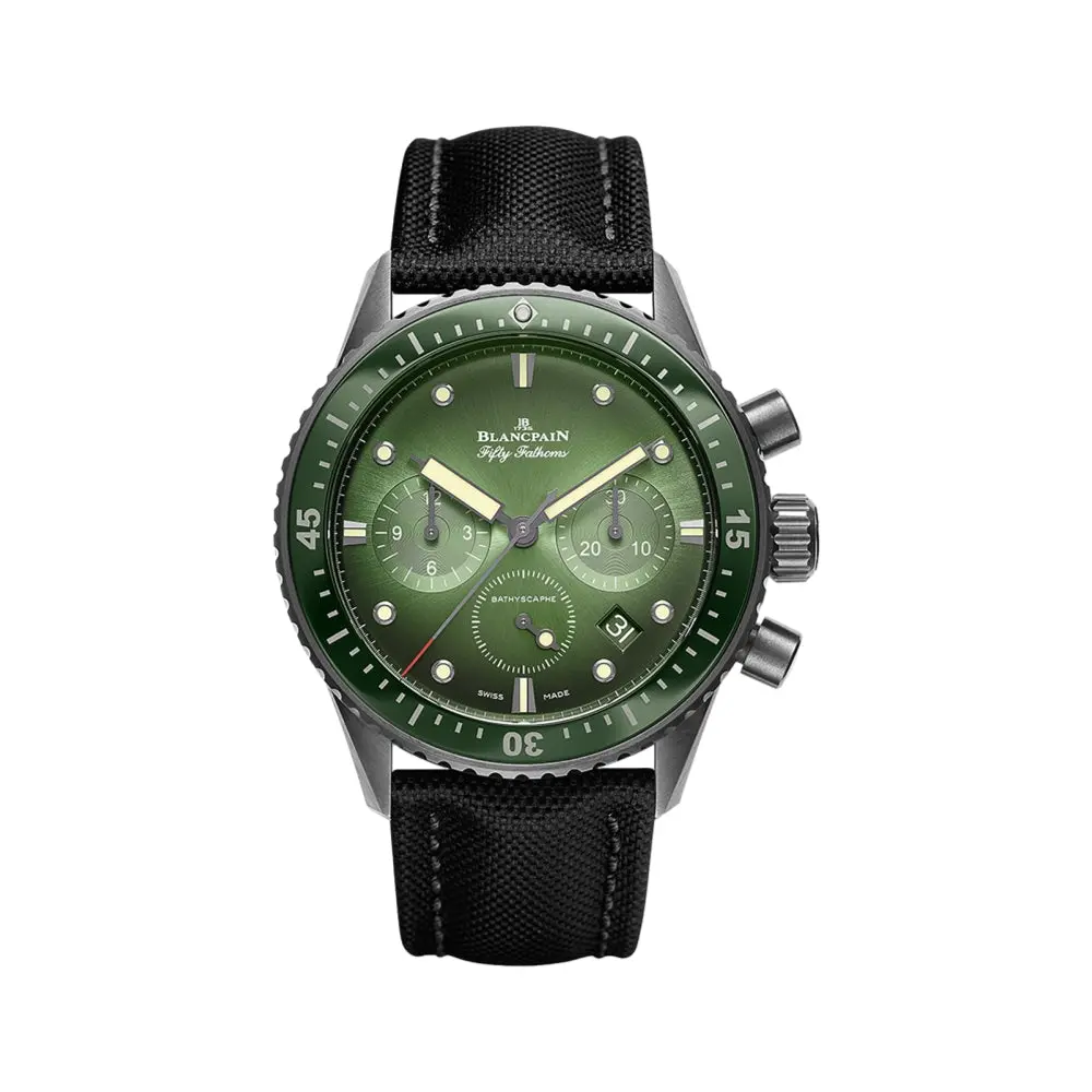 Fifty Fathoms Bathyscaphe Chronographe Flyback Ceramic 43.6Mm - Green On Sail-Canvas Strap 1