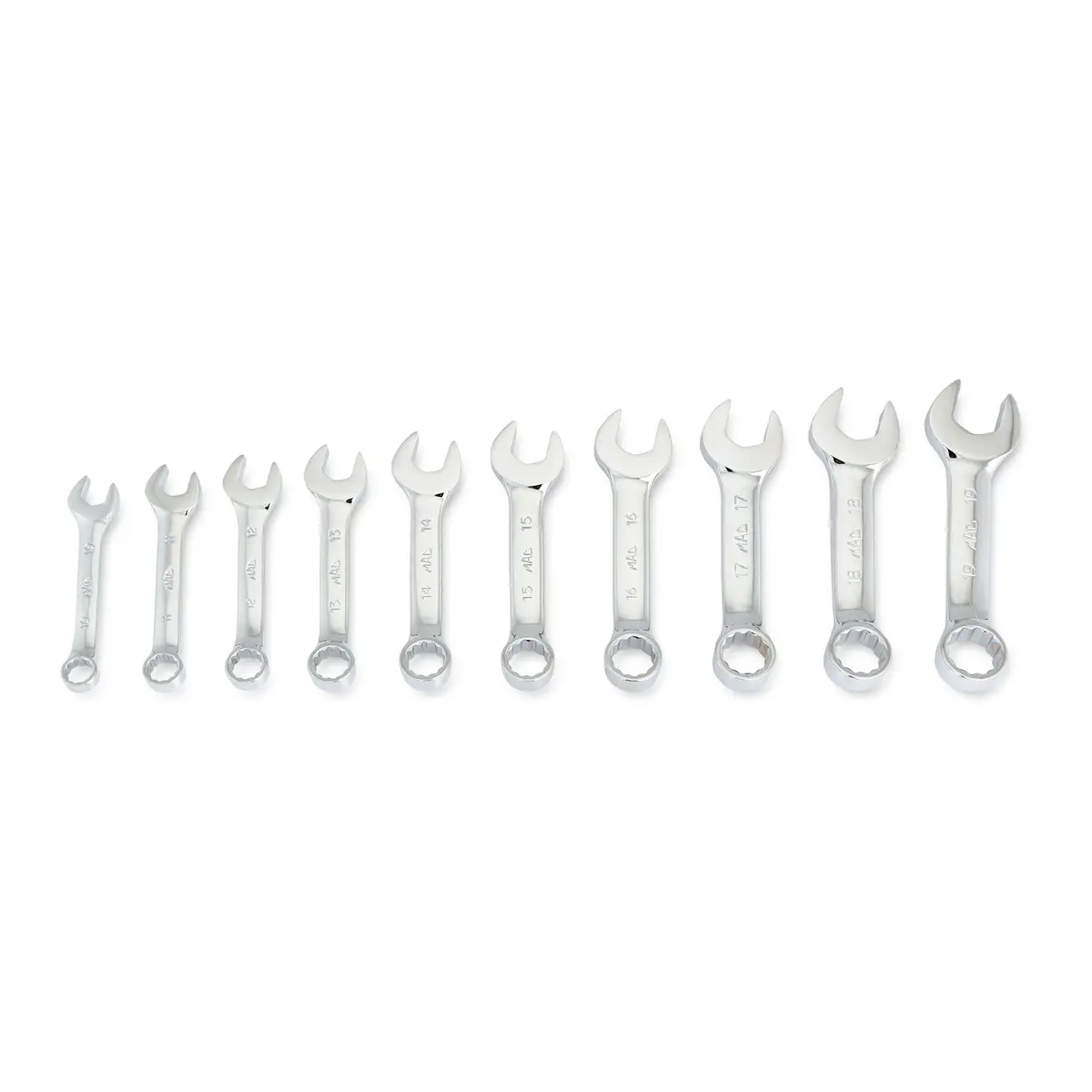 10-Pc. Metric Knuckle Saver™ Stubby Combination Wrench Set - 12-Pt. 1