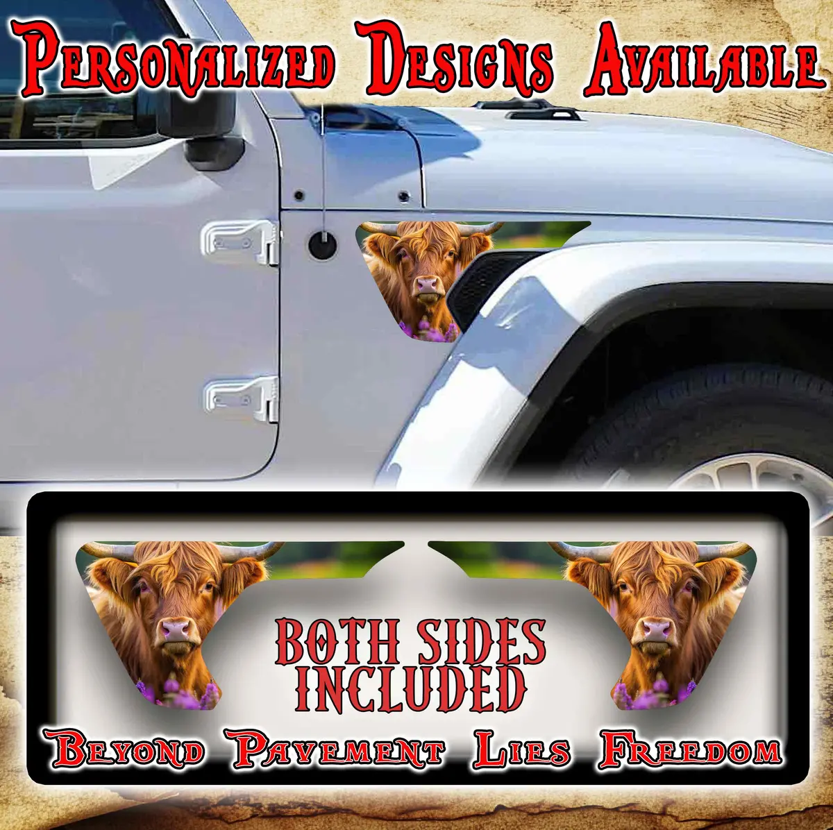 Highland Cow Fender Vent Decal For The Jl Or Jt 2018 Or Newer 1