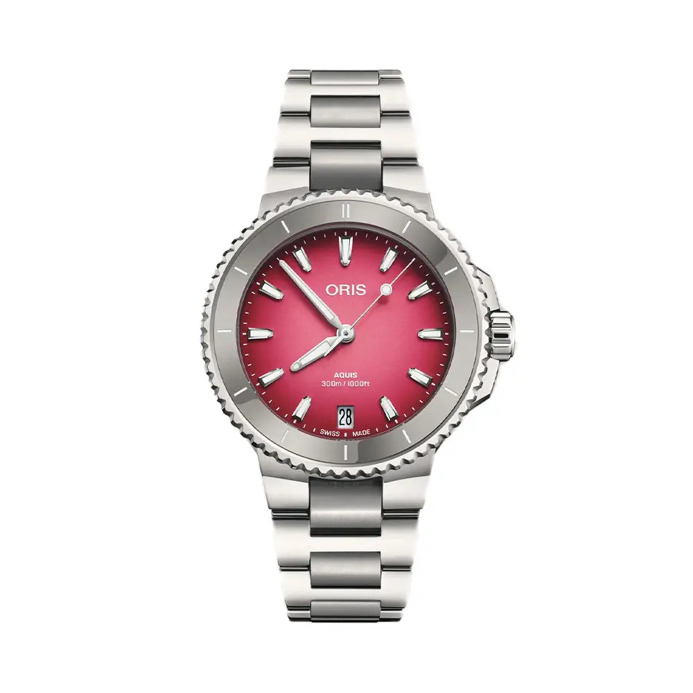 Aquis Date Ceramic Bezel "Berries" Edition 36.5Mm - Pink On Bracelet 1