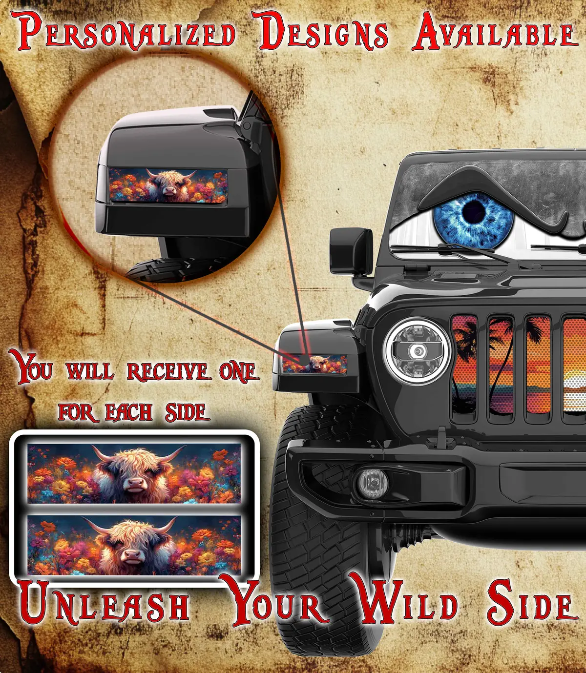 Highland Cow Jl And Gladiator Turn Signal Decal 61 1