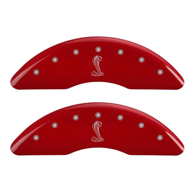 Mgp Engraved 4-Piston Caliper Covers — Front & Rear, Tiffany Snake Red Finish On Silver 1