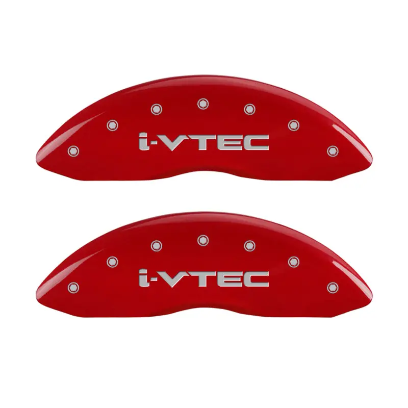 Mgp Engraved 4-Piston Caliper Covers – Front And Rear, I-Vtec Red Finish With Silver Chrome Detailing For 2017 Acura Ilx 1