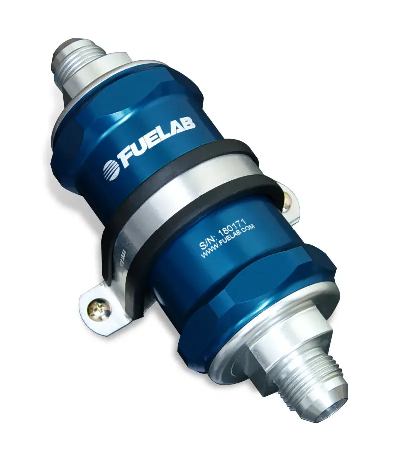Fuelab Inline Fuel Filter — -10An In / -12An Out, 6-Micron Fiberglass, Blue Housing 1