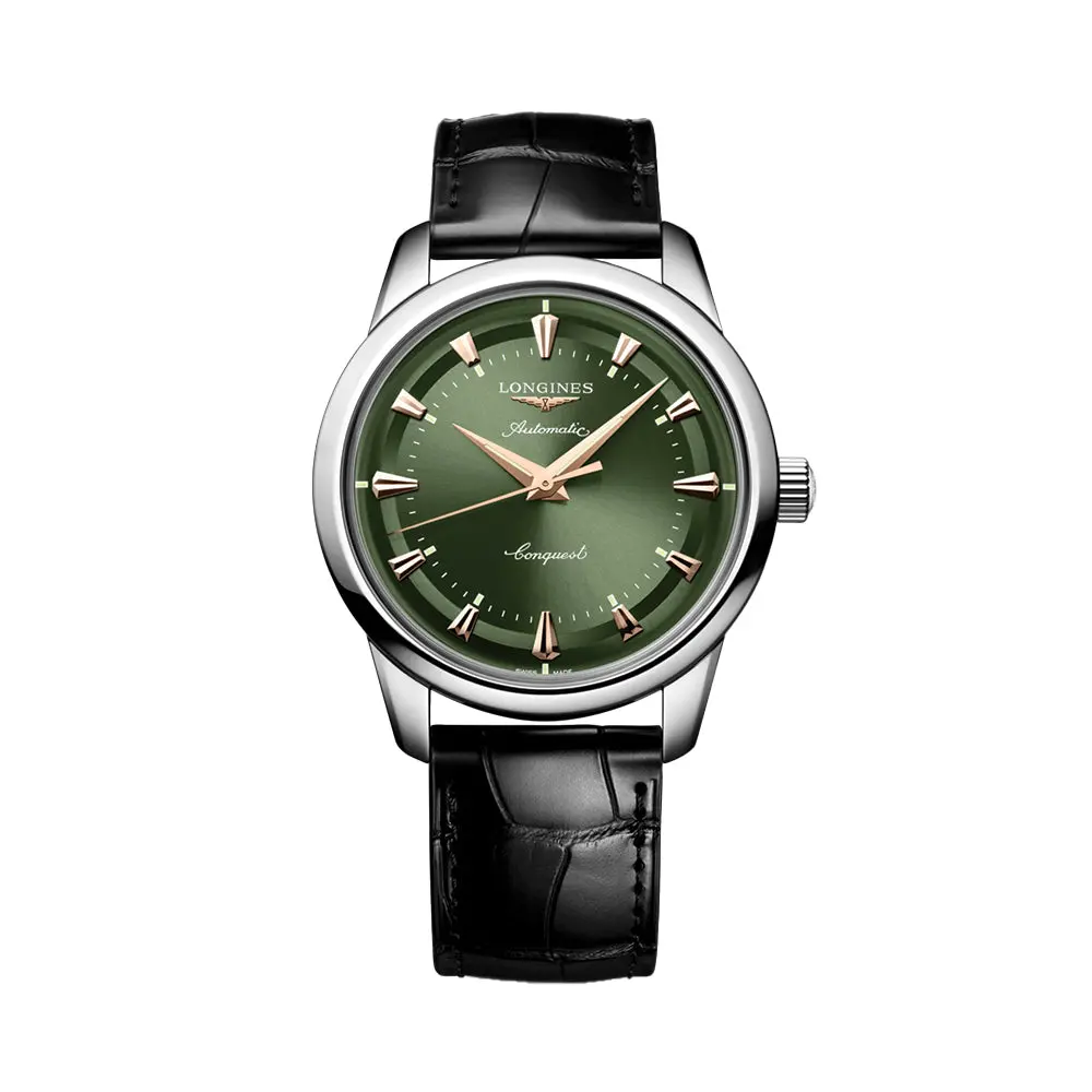 Conquest Heritage 40Mm - Green On Leather Strap 1