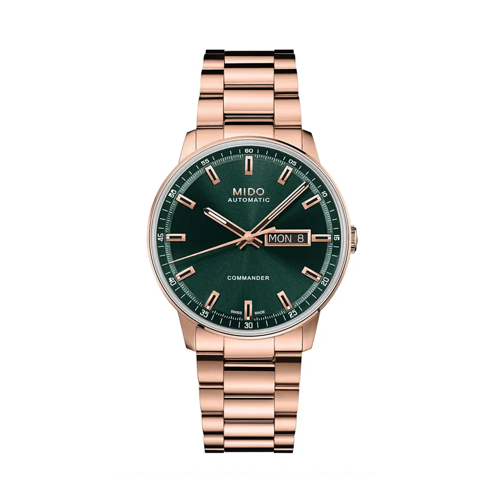 Commander Datoday Rose Gold 40Mm - Green On Bracelet 1