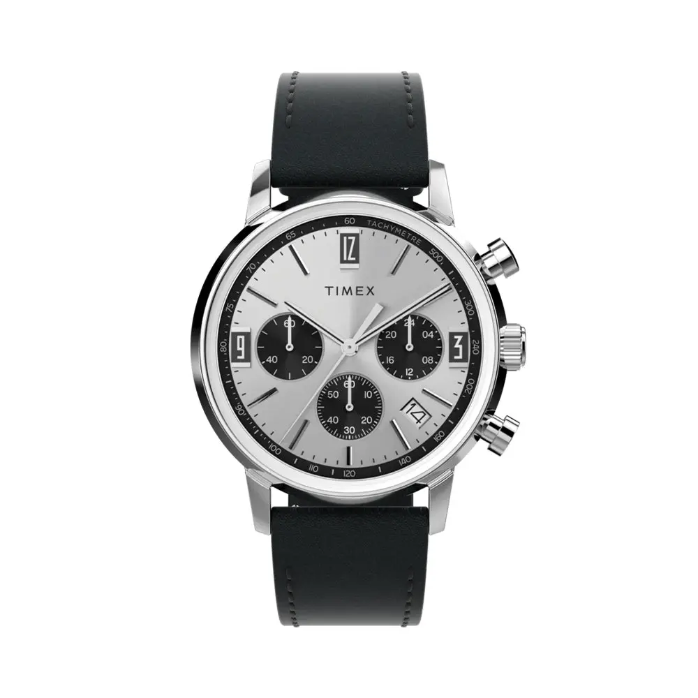 Marlin® Chronograph Tachymeter 40Mm - Silver On Leather Strap 1