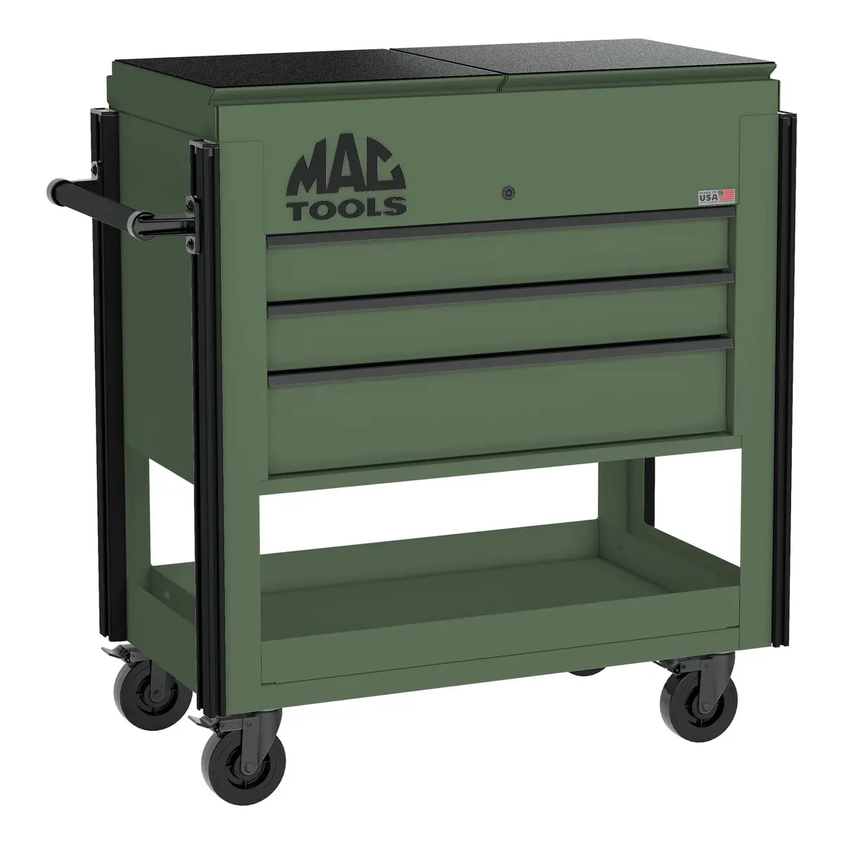 3-Drawer Utility Cart W/ Split Sliding Lid - Olive Green 1