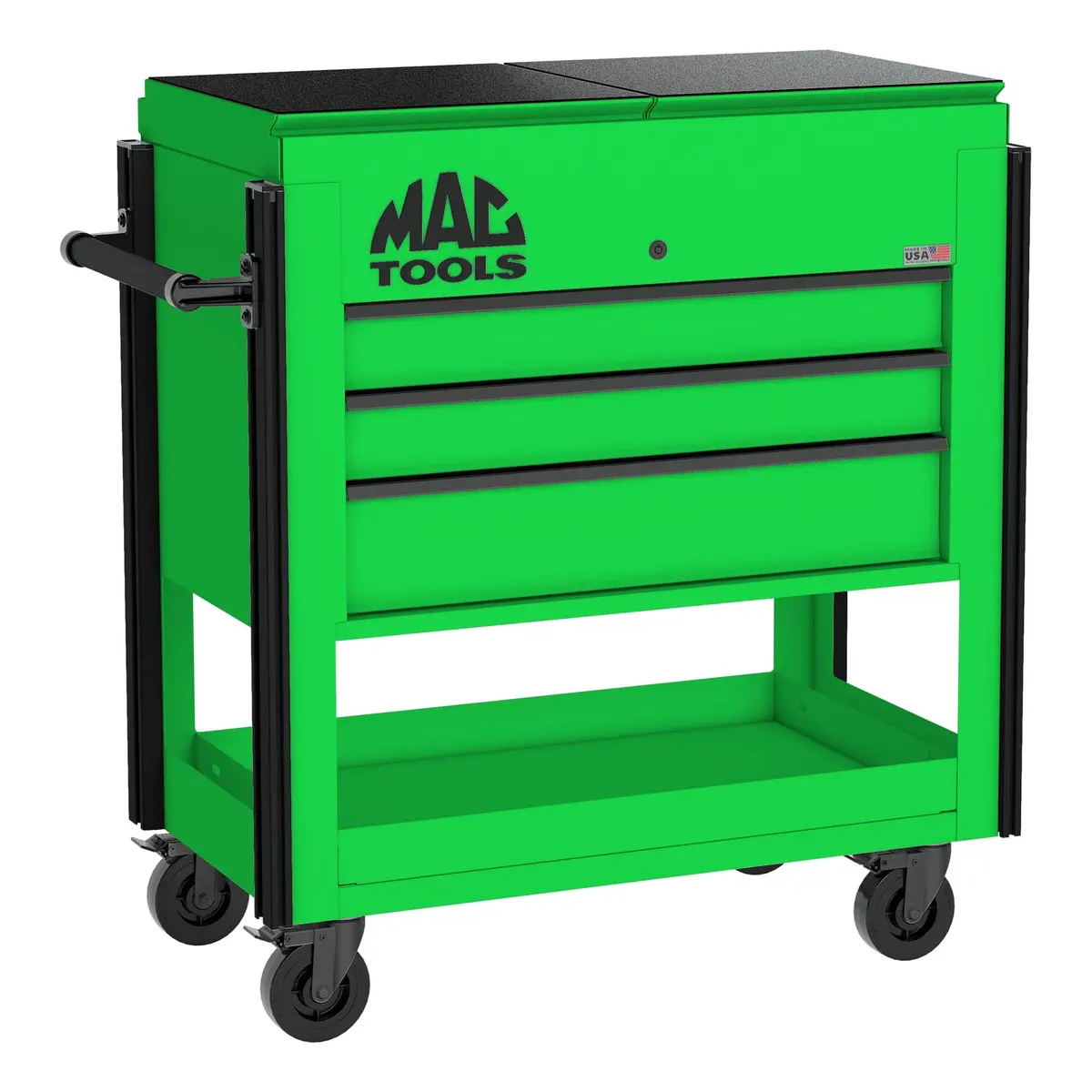 3-Drawer Utility Cart W/ Split Sliding Lid - Lime Green 1