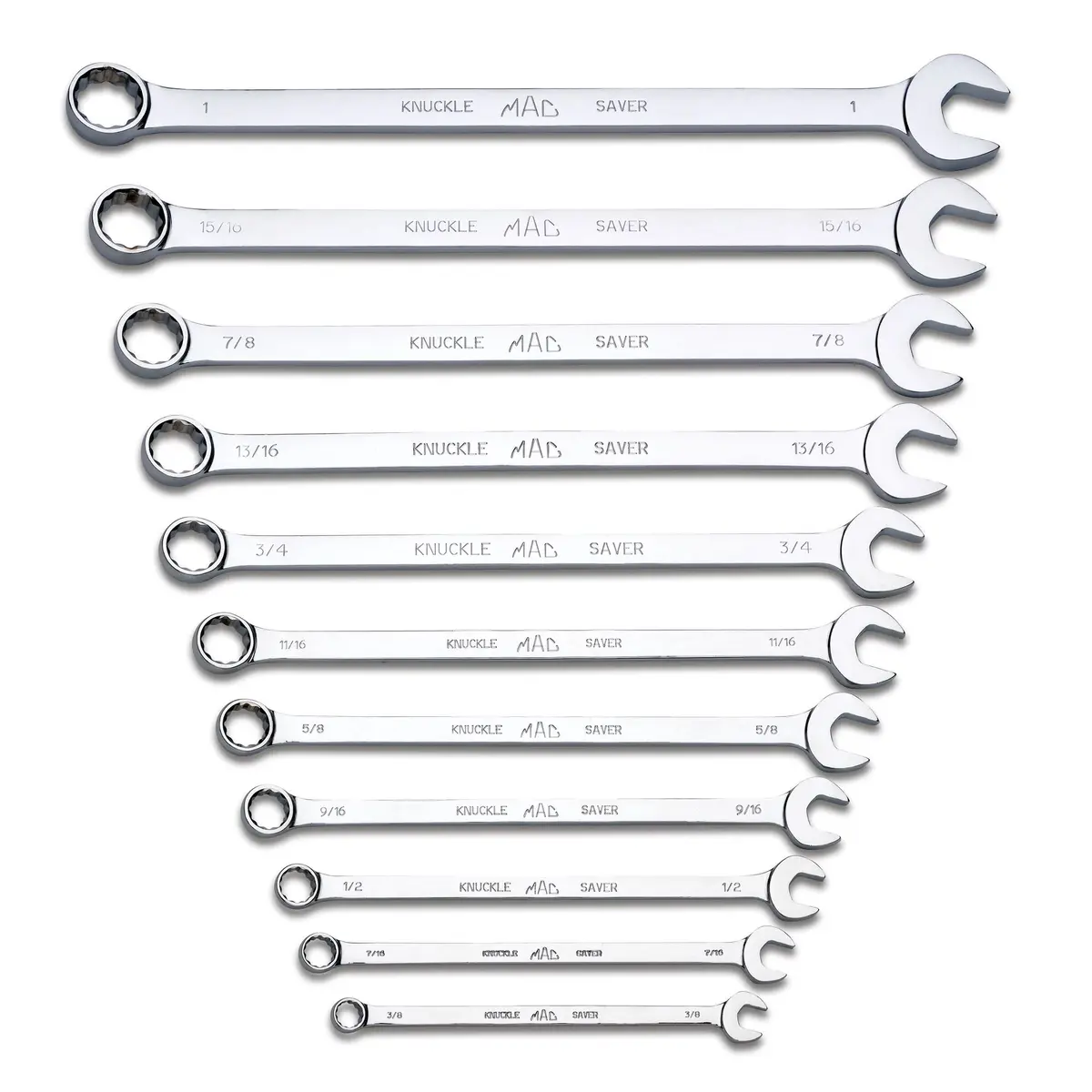 11-Pc. Sae Long Knuckle Saver Combination Wrench Set - 12-Pt. 1