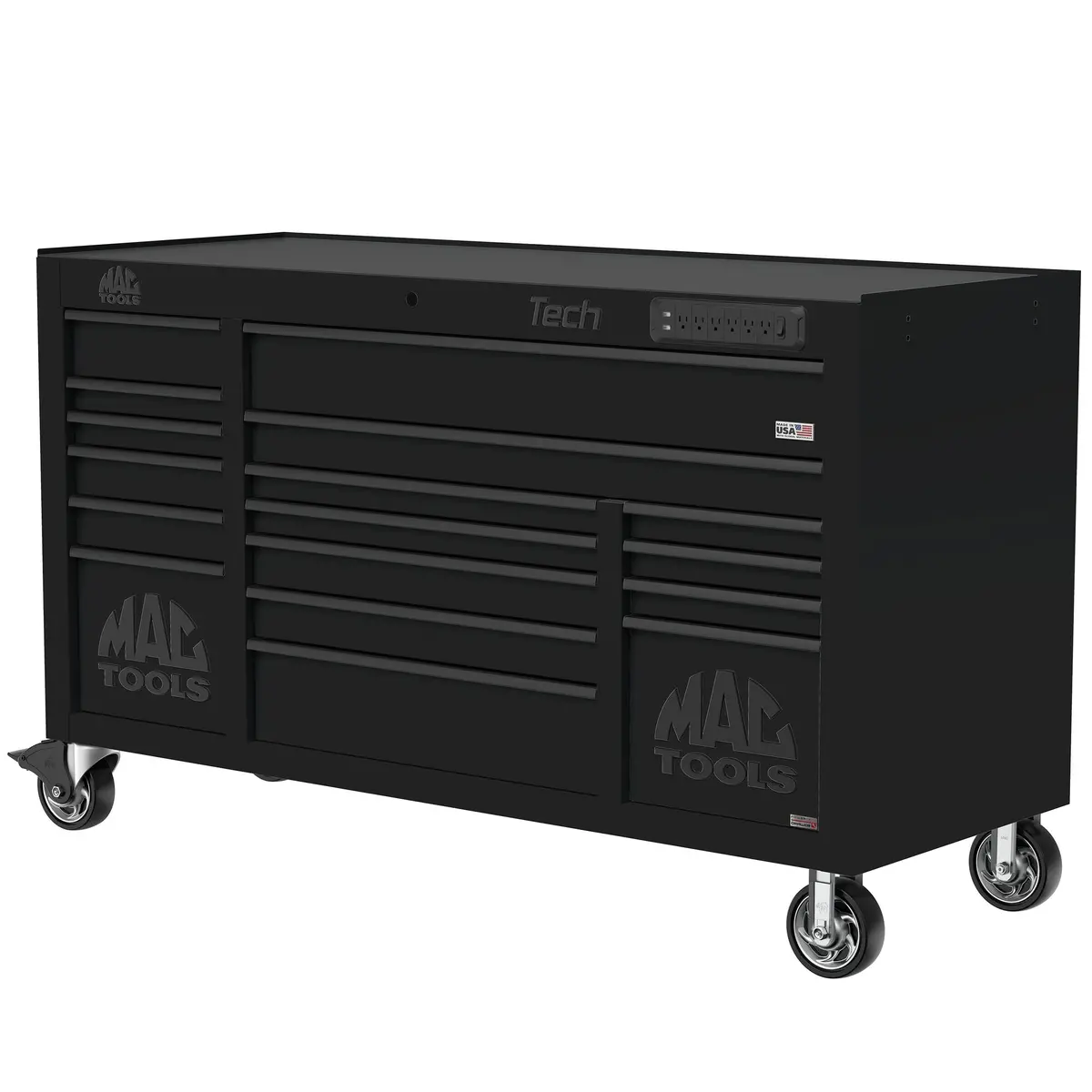 Tech™ Series 16-Drawer Workstation With Powertech™ Drawer - Flat Black 1