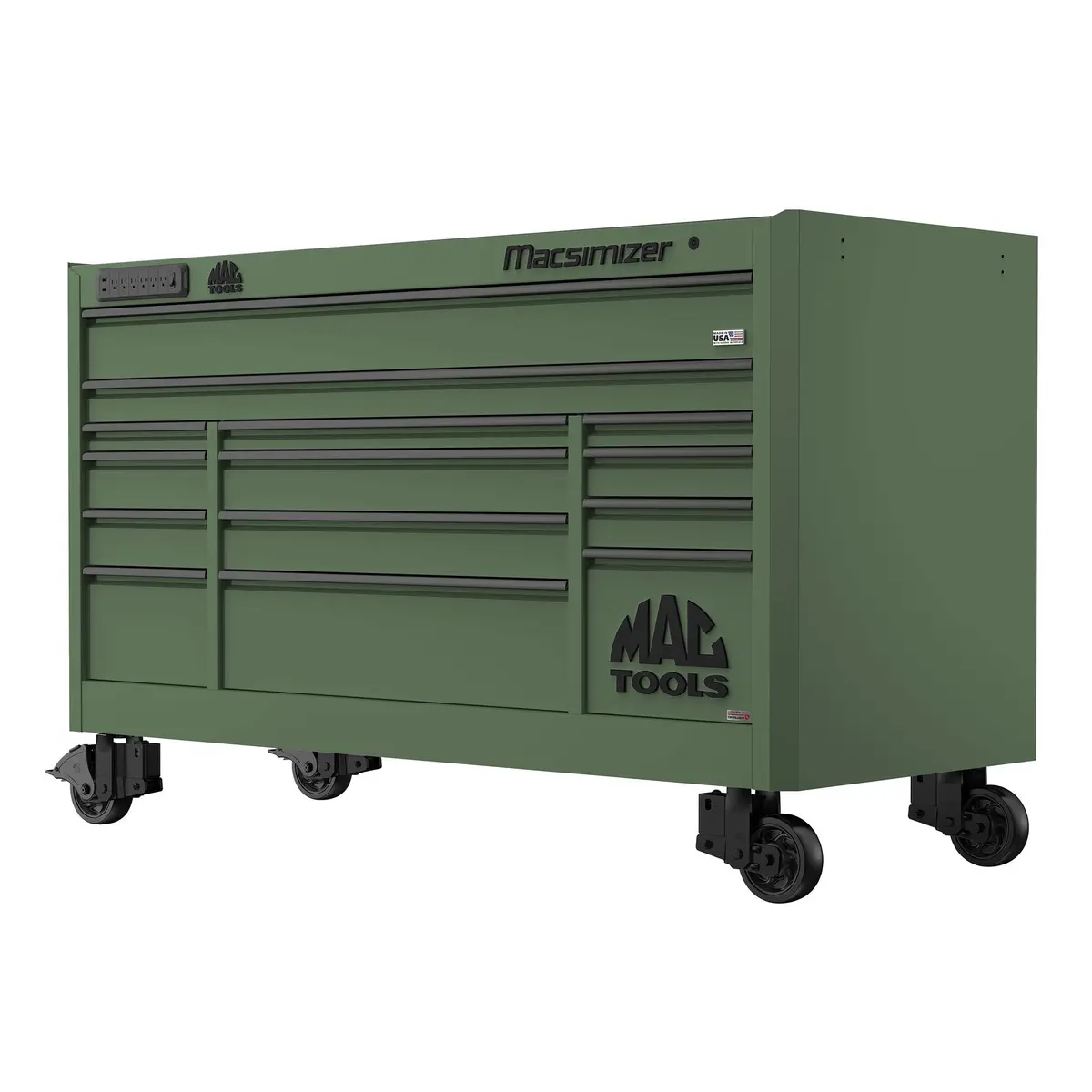 Macsimizer® Series 14-Drawer Workstation With Powertech™ Drawer - Olive Green 1