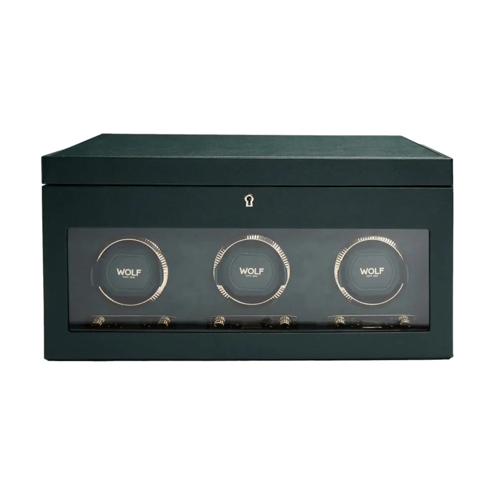 British Racing Triple Watch Winder With Storage - Green 1
