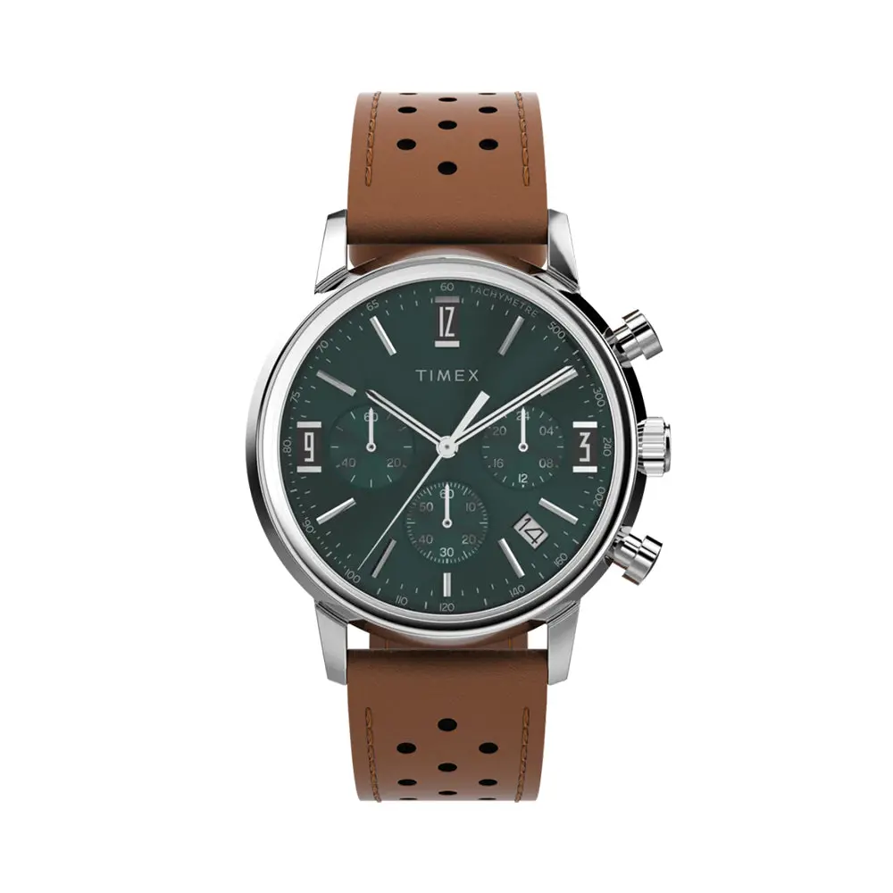 Marlin® Chronograph Tachymeter 40Mm - Green On Leather Strap 1