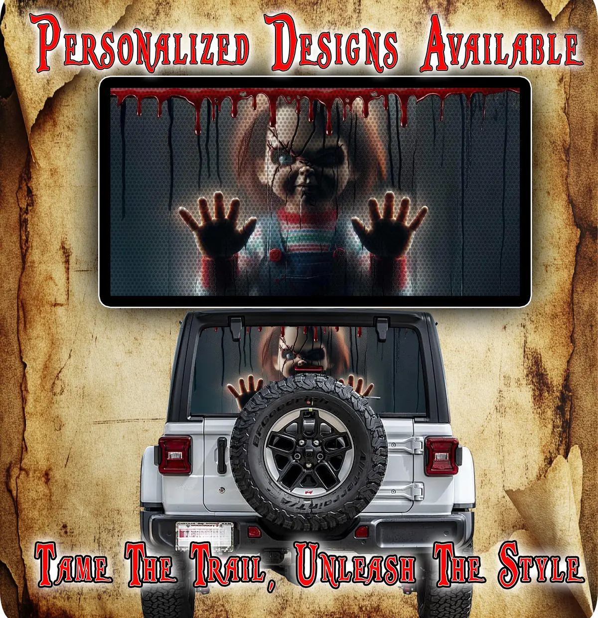Let Me Out Chucky Rear Window See Through Graphic. 1