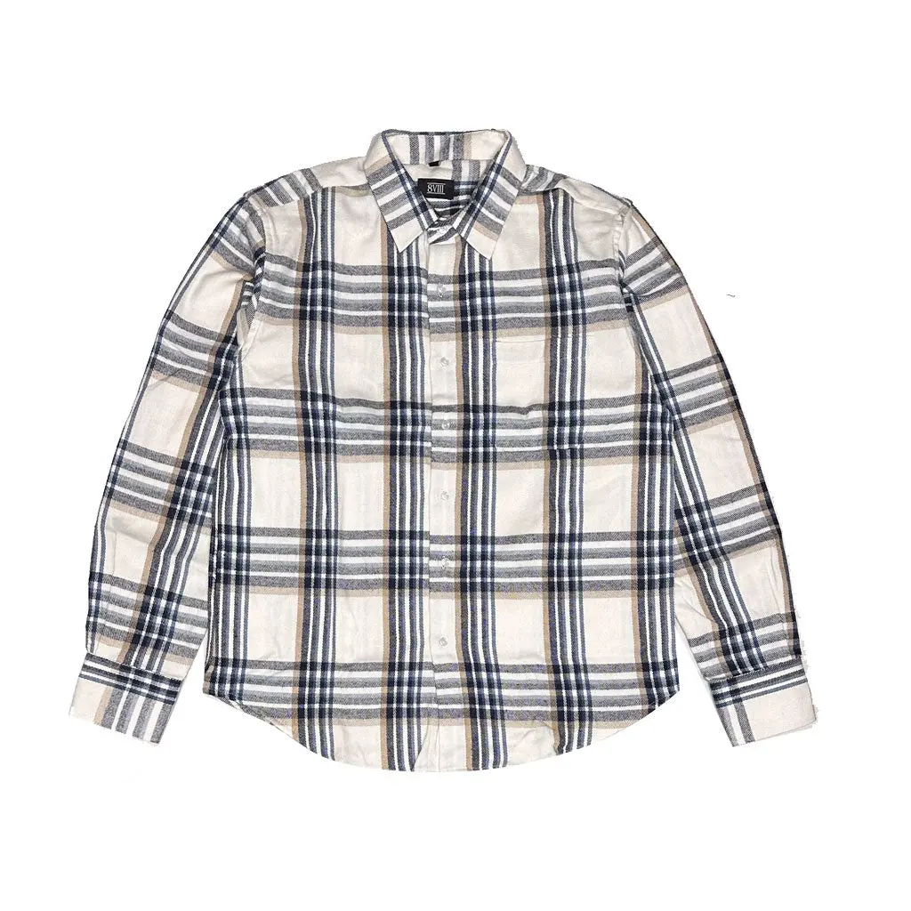 8Viii Plaid L/S Flannel - Cream/Black/Brown 1