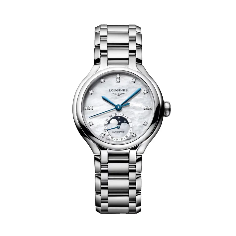 Primaluna Moonphase 34Mm - White, Mother-Of-Pearl W/ Diamonds On Bracelet 1