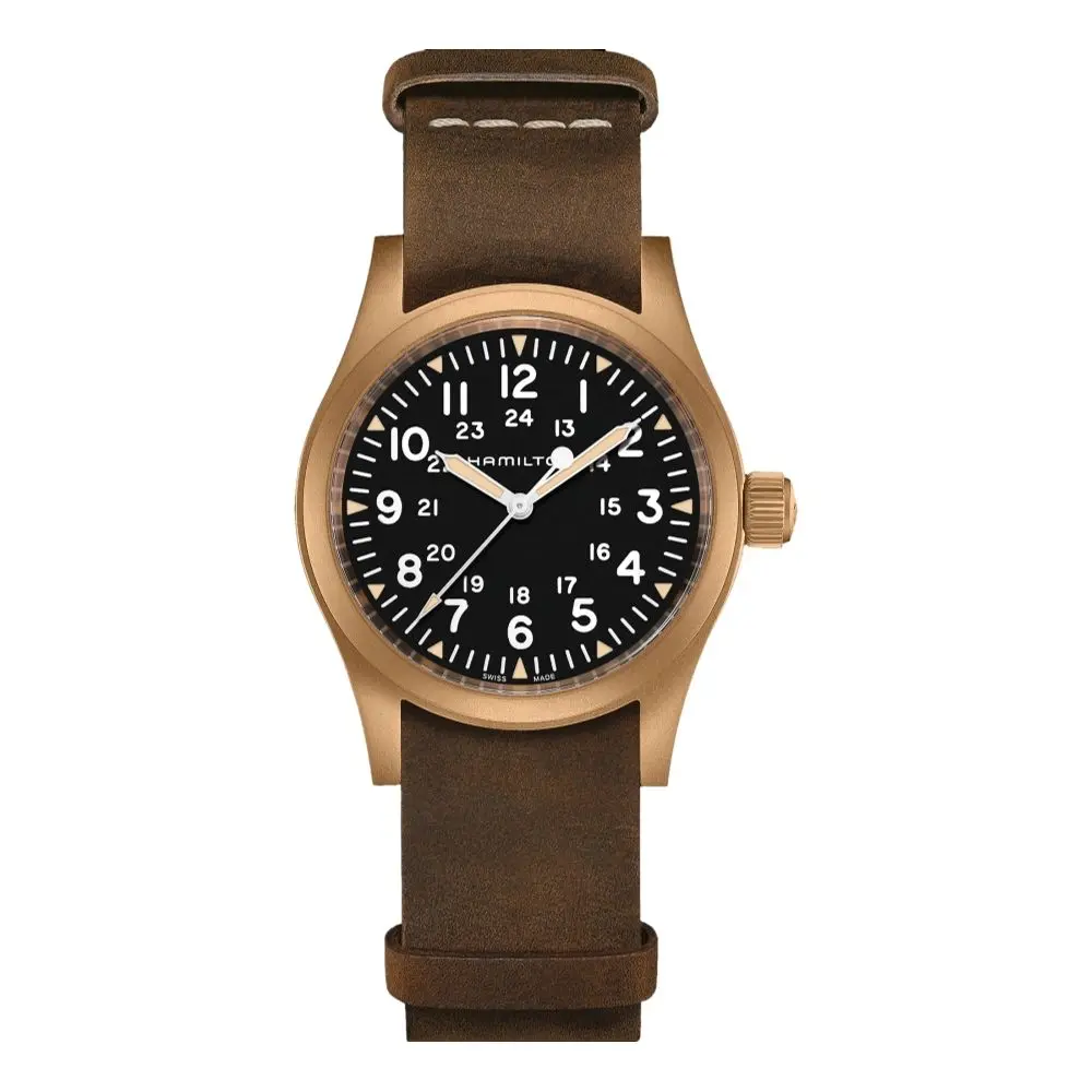 Khaki Field Mechanical Bronze 38Mm - Black On One-Piece Leather Strap 1