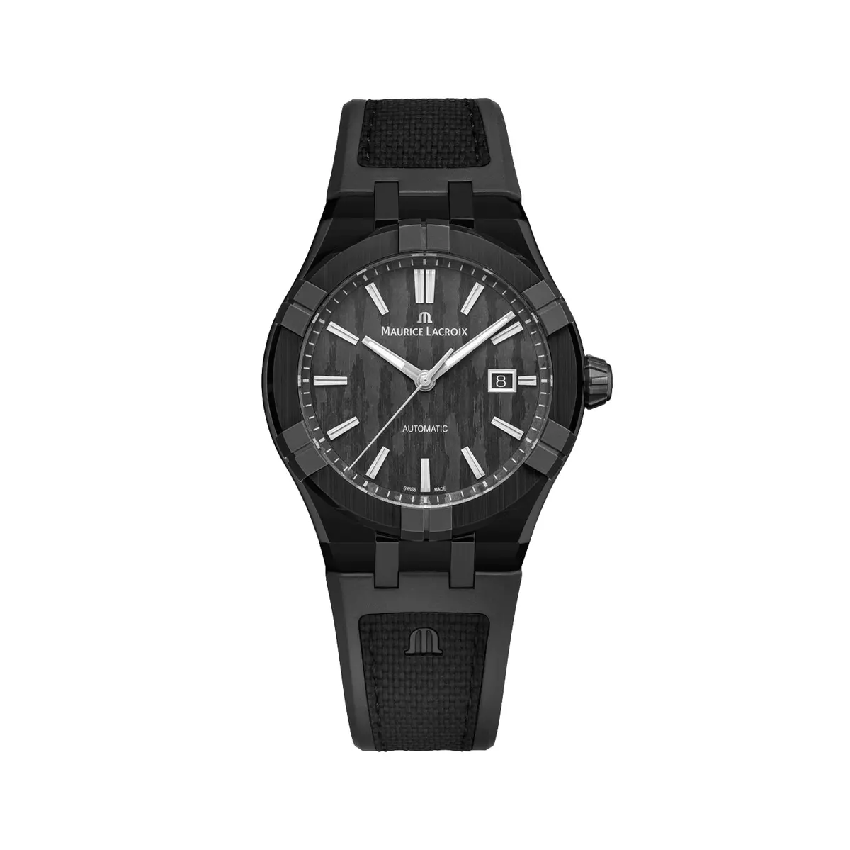 Aikonic Automatic 43Mm - Black Carbon On Black Rubber Strap 1