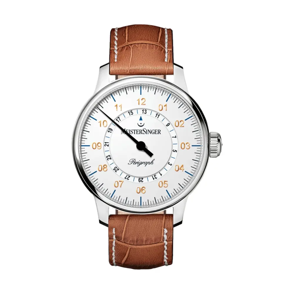 Perigraph 43Mm -  White On Leather Strap 1