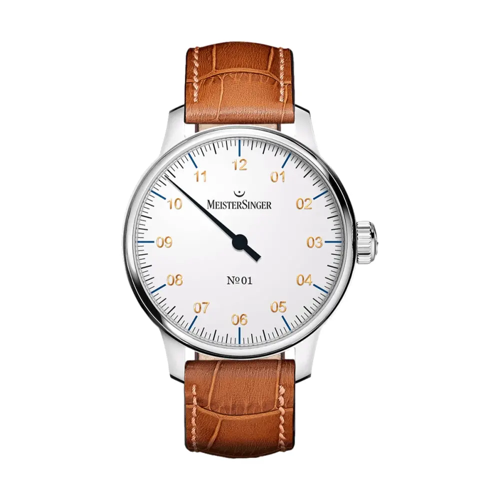 №01 43Mm - White On Leather Strap 1