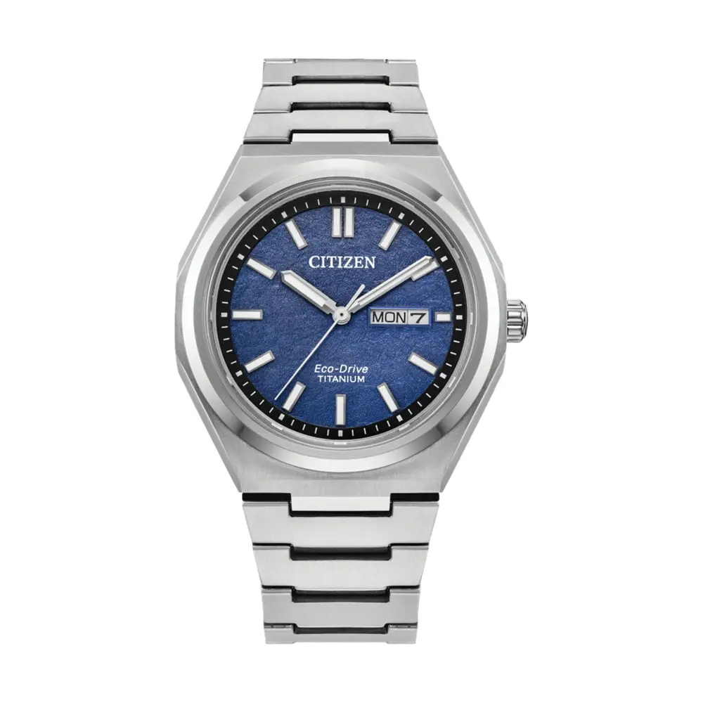 Zenshin Three-Hand Eco Drive Super Titanium 39Mm - Blue On Bracelet 1