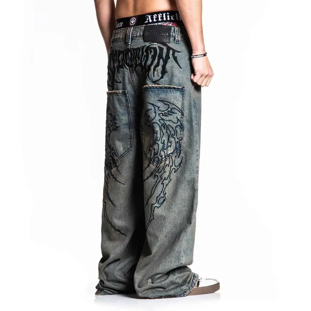Affliction Extra Wide Tribal & Wings Denim Pant - Grey Tint 1