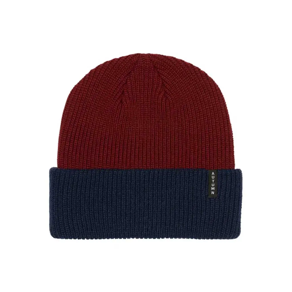 Autumn Blocked Beanie - Burgundy 1
