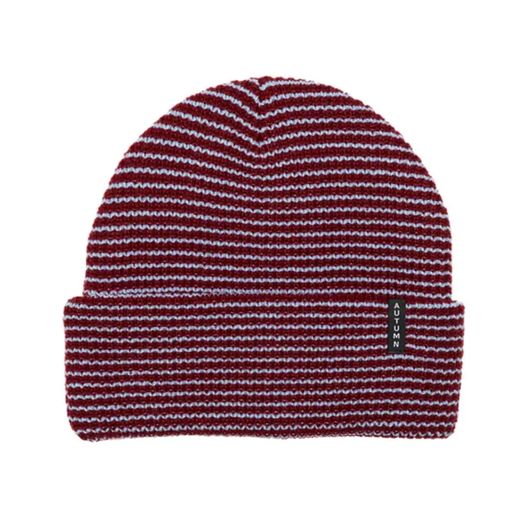 Autumn Stripe Beanie - Burgundy/Blue 1