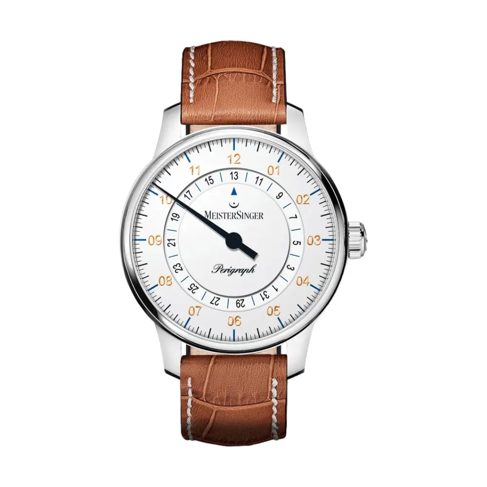 Perigraph 38Mm - White On Leather Strap 1