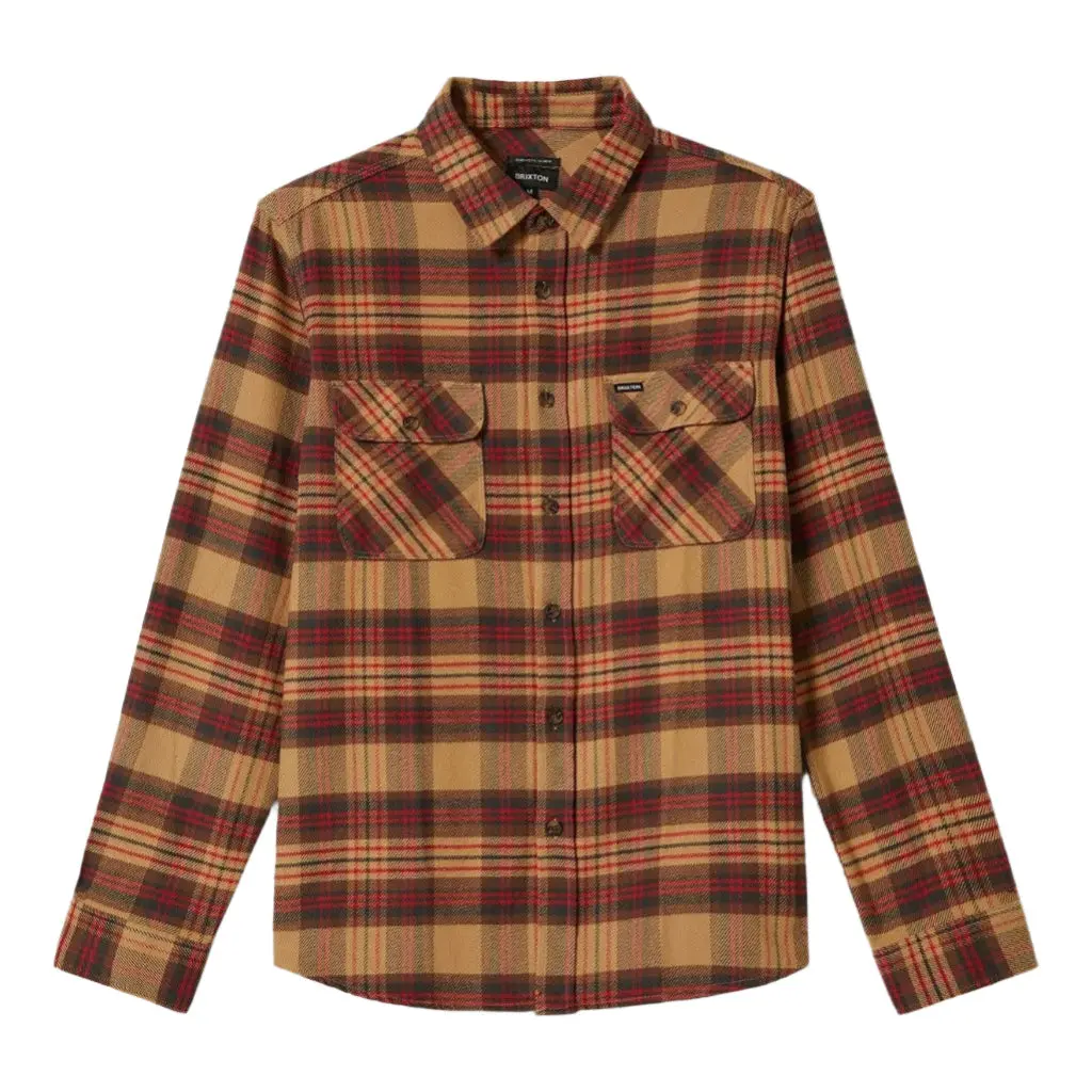 Brixton Bowery L/S Flannel - Curry/Washed Black/Crimson 1