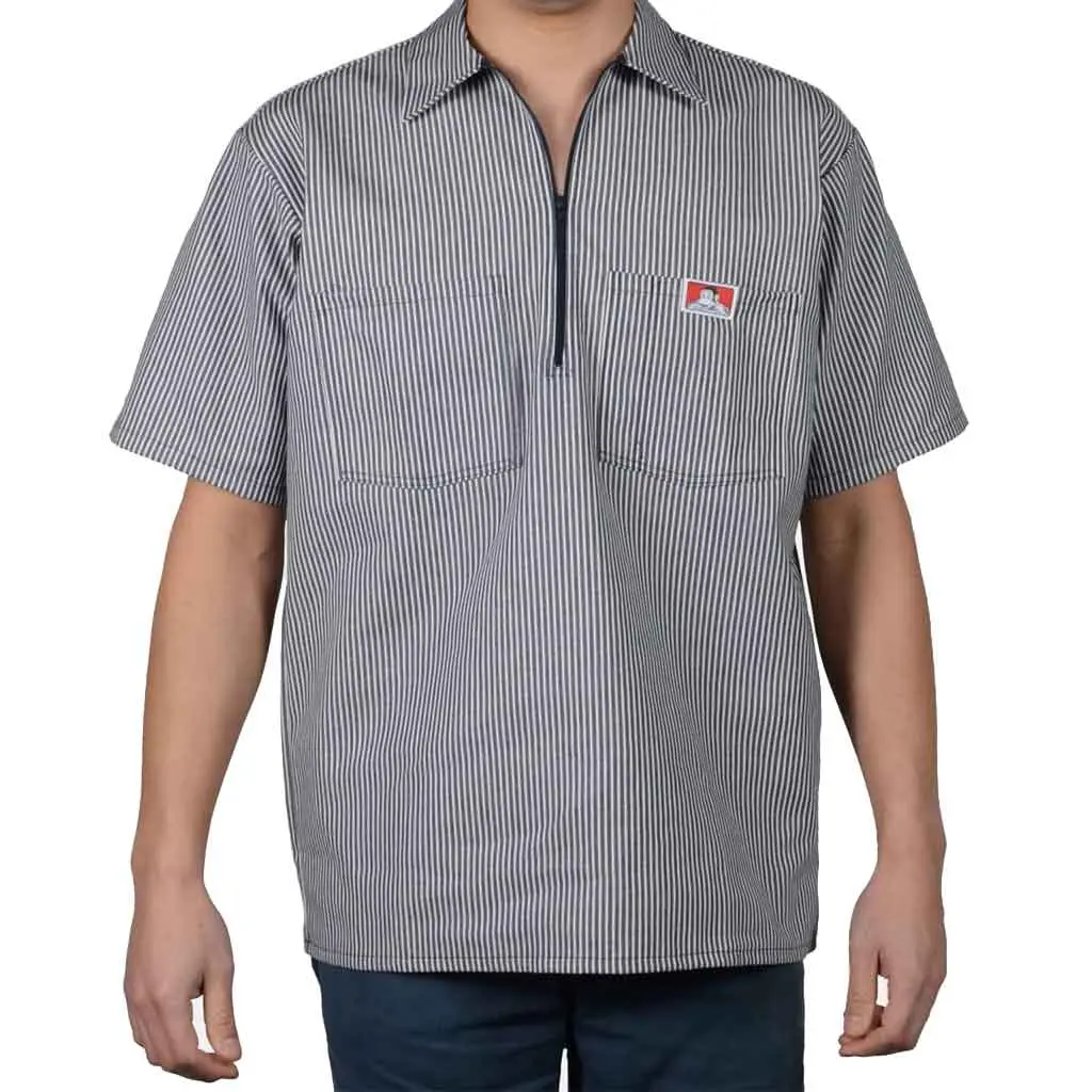 Ben Davis Stripe 1/2 Zip Shirt - Navy 1
